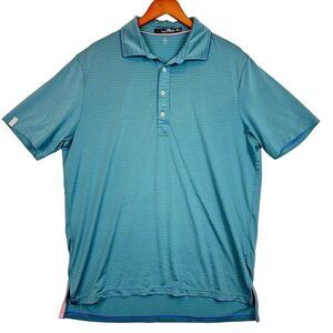 Ralph Lauren RLX‎ Polo Shirt Mens Large Blue Green Striped Short Sleeve Golf